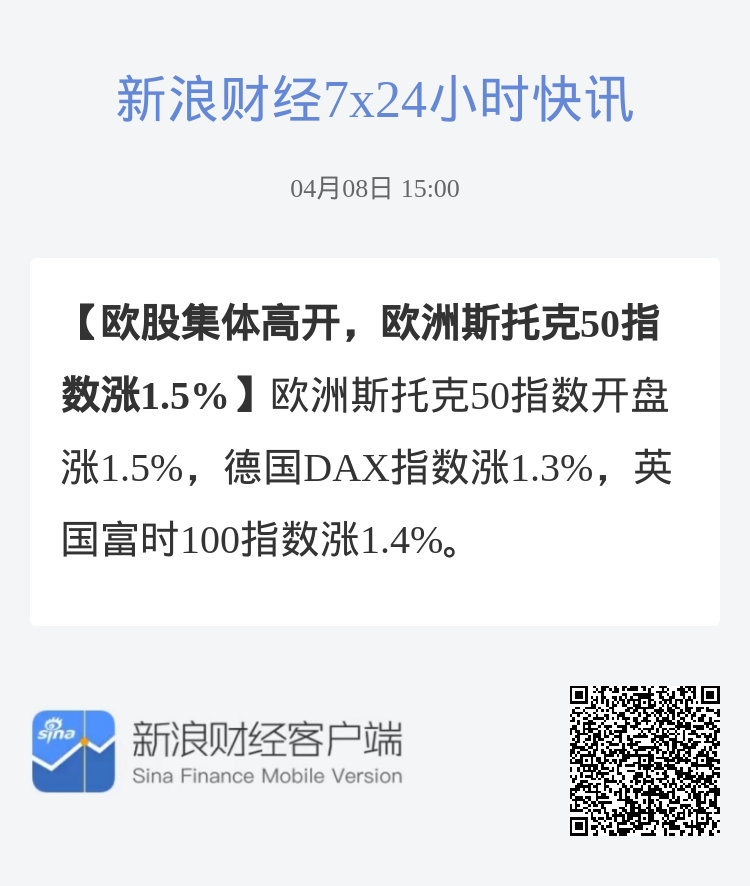 欧股集体高开 欧洲斯托克50指数开盘涨0.4%
